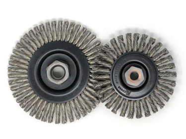 United Abrasives  06383 Pipeline/Stringer Bead Brushes (Stainless Steel) 6" Dia x .020" Wire Size x 5/8-11" Arbor