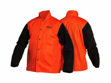 Lincoln Electric Bright FR Orange Jacket with Leather Sleeves - Large